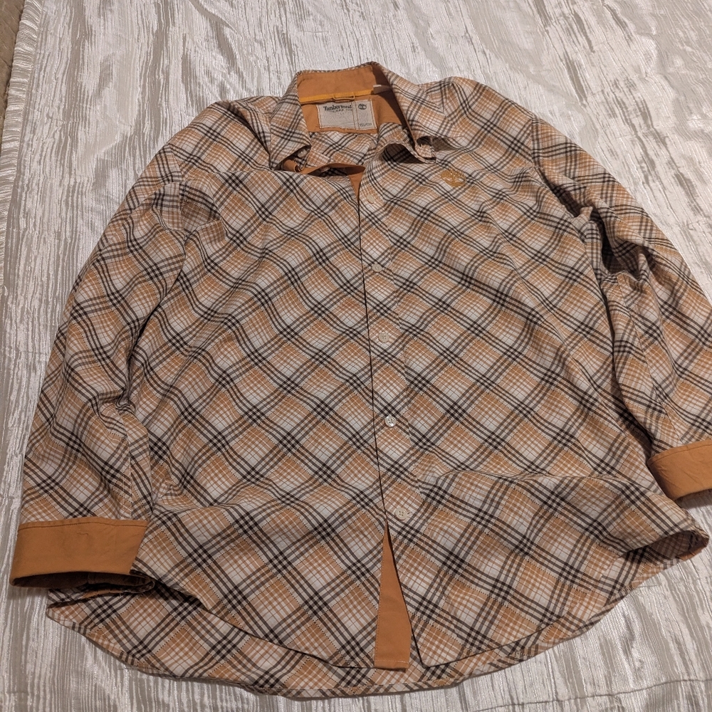 Timberland Brown and Tan Plaid Shirt